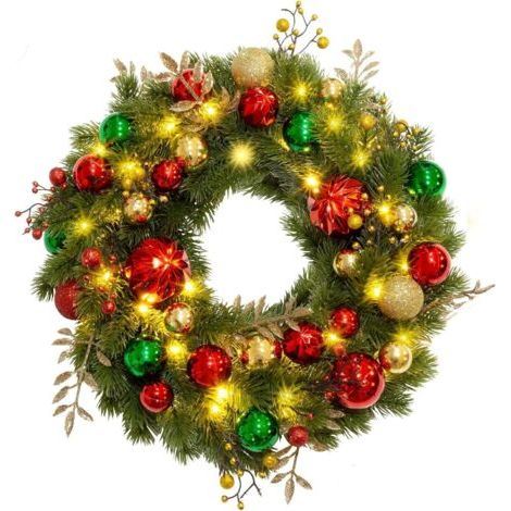 40CM Couronne de Noël LED Piles avec Minuterie 8 Modes Couronne de Noël Lumineuse pour Porte d'entrée Cheminée Mur Festival de Noël Décoration de la Maison [Classe énergétique D] (1/5)
