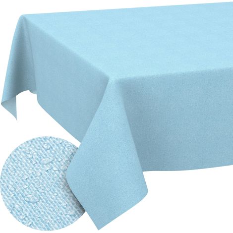 Nappe enduite Bleu Pastel Aspect Lin 140x100 cm rectangulaire (1/5)