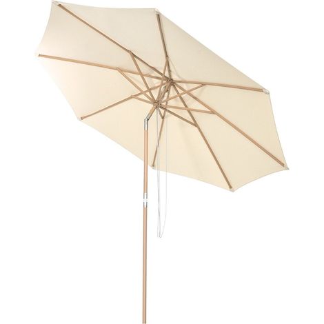 300 cm Gartenschirm aus Holz Beidseitig um 30° Knickbar Beige