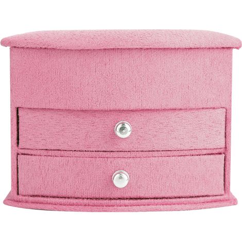 Étui de rangement rose 3 niveaux pour bijoux : boucles d'oreilles, bagues, bracelets, colliers, boîte de transport portable