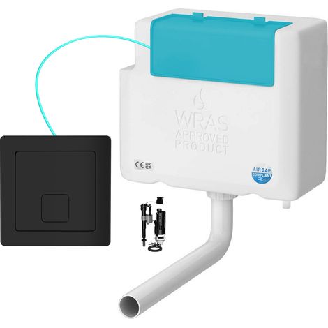 Bottom Entry Concealed Toilet Cistern WC with Dual Flush Matt Black Square Button - Includes WRAS Internals & Pipe (1/3)