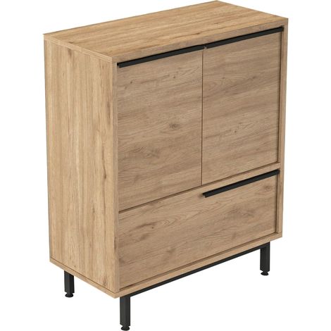 Küchenschrank Rive, Sideboard 3 Böden, 3 Türen, 3 Fächer, 75x36x90h cm in Braun Eiche