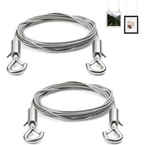 2 Pack Stainless Steel Adjustable Metal Hanging Rope, 6.6ft x 1/8", Hanging Rope, Adjustable Rope for Hanging Photos, Light Signs, Pictures, Mirrors and other (1/5)