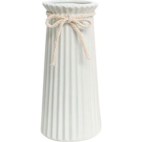 Vases côtelés en céramique blanche pour décoration d'intérieur minimaliste et moderne, vase à fleurs décoratif - 9,5 pouces/25 cm (1/5)
