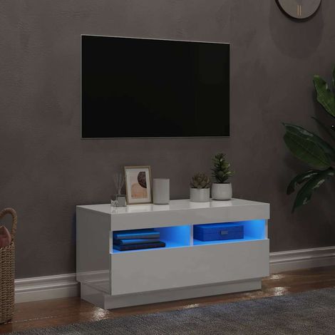 vidaXL Mueble de TV con luces LED blanco brillante 80x35x40 cm (1/5)