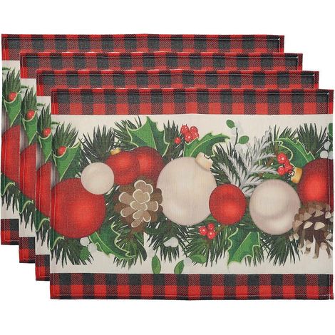 Sets de table de Noël, tapis de table lavables et résistants en lin pour les fêtes de fin d'année (1/5)