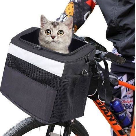 (Schwarz) Faltbarer Fahrradkorb, abnehmbarer Lenkerkorb, Fahrrad-Tragetasche aus Canvas für vorne, Haustiertransportbox, einfache Montage (1/4)