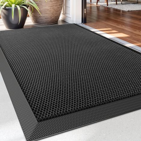 Fußmatte für den Außenbereich 60×90 cm, schwarz, rutschfest/wasserdicht, flach, für Garten/Hof.