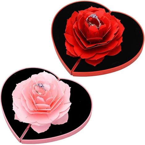Boîte à bagues rotative unique en forme de cœur, parfaite pour les fiançailles, les anniversaires et les gestes romantiques avec fonction de levage (rouge) (1/5)