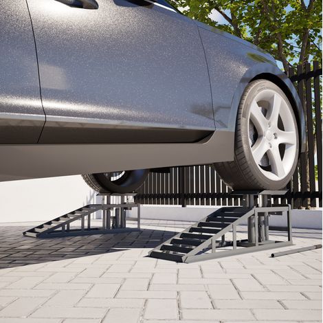 Rampe di sollevamento auto regolabili, 2 pezzi, carico max. 2000 kg, acciaio grigio HAVRYA (1/5)