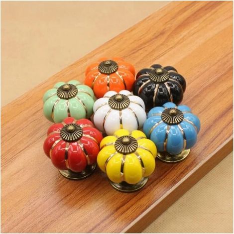 7PCS Ceramic Drawer Knobs Pumpkin Shape Furniture Knob for Kitchen Drawers and Cupboards - Mixed Colors (1/3)