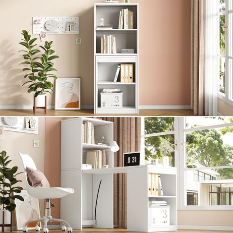 Table pliante multifonction 130x51x137cm combinée bureau armoire quatre compartiments rangement haute capacité blanc.