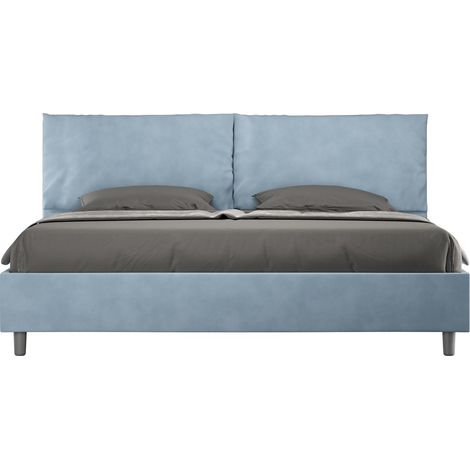 Letto matrimoniale king size contenitore imbottito 200x200 microfibra azzurro Antea Large