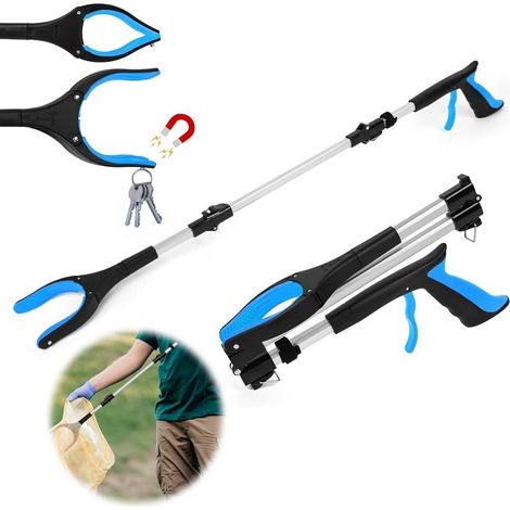 Pinza con imán - Azul - Pinza plegable - Cabezal giratorio para recoger residuos - Brazo de pinza de larga duración - Ayuda de agarre de aluminio - Palo de agarre - Gr (1/5)
