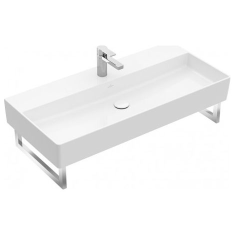 Villeroy & Boch Memento 2.0 lavabo mural, 1000 x 470 mm, 1 trou pour robinet, avec trop-plein, non poli, 4A22A5, Coloris: Ebène, Céramique Plus - 4A22A5S5