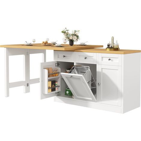 Tavolo Bar Estensibile con Cassetto, Vano con Portasnack e Supporto Estraibile per Cucina in MDF Bianco 120-200 x 40 x 76 cm (1/5)