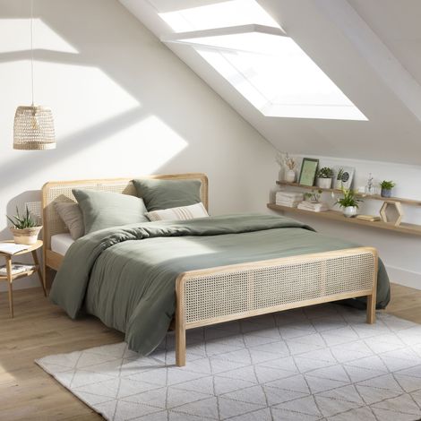 Lit adulte en pin massif avec véritable cannage 140x190 ANNA + set de 2 planches de chevet cannage - ANNA (1/5)