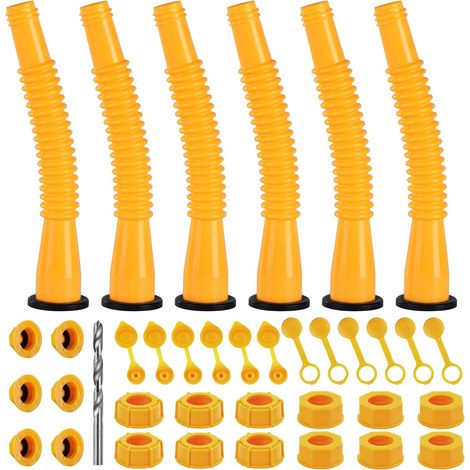 Kit de remplacement pour embout de bidon d'essence avec perceuse - Adaptateur pour écrou hexagonal, tuyau de carburant flexible et bouchons anti-déversement (jaune, plusieurs tailles disponibles) (1/5)