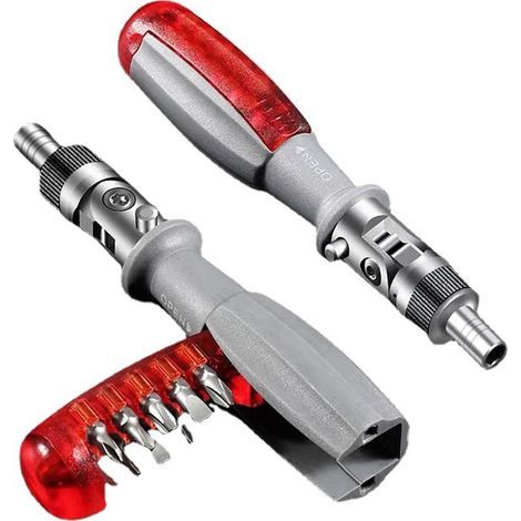 Tournevis à cliquet avec Multi Embout Magnétique, 10 en 1, Petite Poche Mini Tournevis, Convient Pour la Maison et Accessoire Voiture Interieur, Rouge, 1 pièce (1/3)