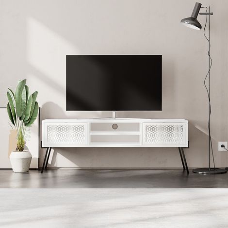 Decortie Naive Modern TV Stand Multimedia Centre TV Unit White With Storage Cabinet 140cm (1/5)