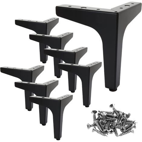 QORVA-Pieds de canapé en métal noir de 13 cm, capacité de charge jusqu'à 600 kg, pieds de meuble noirs avec 40 vis, pieds de table basse en métal pour canapé, meuble TV, meuble TV.