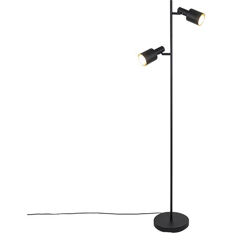 QAZQA Moderno Lámpara de pie inteligente negra con 2 Wifi A60 - Stijn Acero Alargada Adecuado para LED Max. 2 x 7 Watt