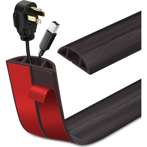 Passage de Cable au Sol adhésive PVC Flexible goulotte Passe Cable pour Bureau Maison entrepôt Concert (3m×3cm, Noyer Noir) (1/5)