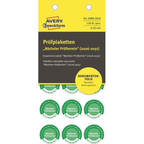 Avery-Zweckform 6989-2026 Prüfplakette Grün Folie selbstklebend (Ø) 20 mm 20 mm 120 St. (1/4)