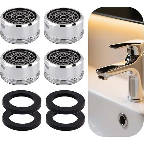 4PCS Économiseur d'Eau pour Robinet M24 avec Débit 5L/min, Mousseur Robinet en Laiton Chromé avec Filtre Anticalcaire Intégré, Embout Universel pour Cuisine et Salle de Bain, Installation Facile (1/5)