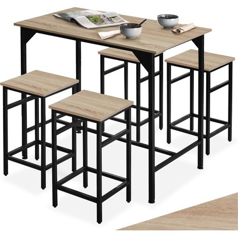 Lot table de bistrot 4 personnes en panneau fibres bois clair (1/5)
