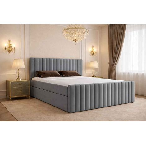 Lit Boxspring Benito I - Gris - 140x200 Cm - Lit Moderne - Lit Double - Matelas À Ressorts Bonnell