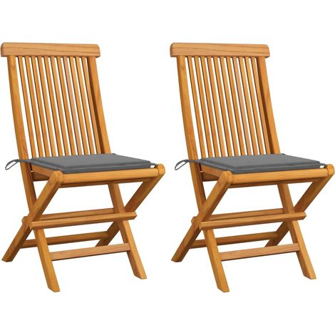 Lot de 2 Chaises/Fauteuils de jardin avec coussins gris Bois de teck massif -TF80135 (1/5)