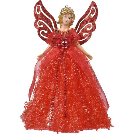 Tinor – Christmas angel tree topper – Traditional pendant with silver wings – Handmade eco-friendly decoration – 19.5cm height for Christmas trees (1/5)