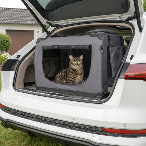 belviona Katzentransportbox, leichte & stabile Transporttasche Katzen, faltbar mit Mesh-Fenstern, Innenkissen & Taschen, 82x58x58 cm, grau (1/5)