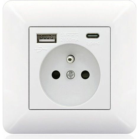 French socket panel Type-c+USB16A Type 86, number of sockets: 2 holes, number of USB ports: 1, number of Type-C ports: 1, safe and firm (white bow) (1/3)
