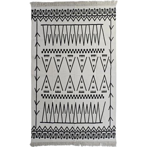 Tapis moderne coton à motif ikat noir et blanc - Ikat Noir et Blanc (1/4)