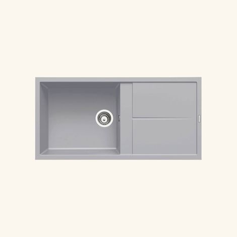 Evier granit gris métal Luisina MAESTOSO 1 grand bac 1 égouttoir (1/2)