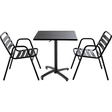 Ensemble table de jardin bistrot et 2 chaises en aluminium gris (1/5)