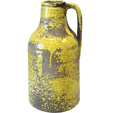 Vase artisanal en céramique jaune vitrifié 29 cm (1/3)
