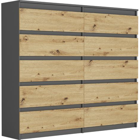 Hohe Kommode mit Schubladen Anthrazit Mix Artisan, 120 x 140 x 40 cm Modern R140S10