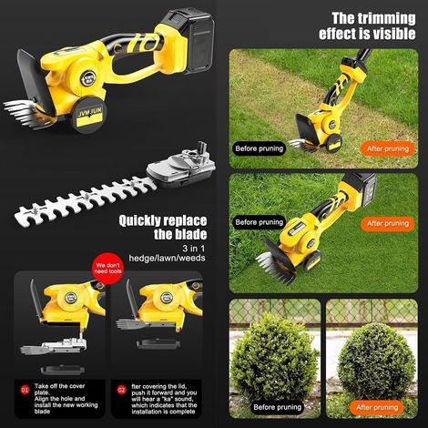 3-in-1 Akku-Heckenschere mit Stiel, Teleskop-Grasschneider und Strauchschere, leichte elektrische Gartenschere zum Rasentrimmen, Sträucherschneiden und Bäumeschneiden, kabelloser Hand-Heckenschneider (1/4)