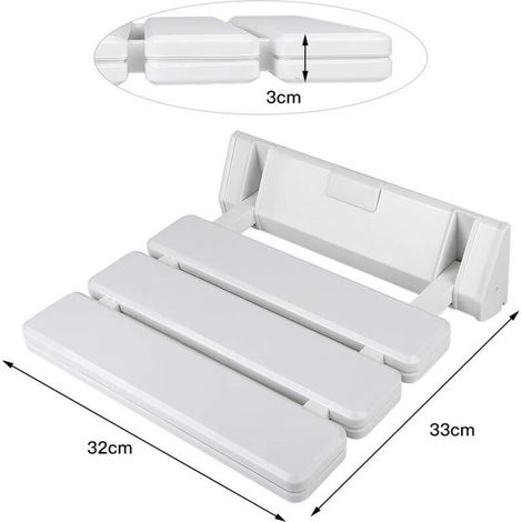 Sedile doccia pieghevole/retrattile a parete per bagno, tavoletta ortopedica per vasca da bagno, sedile antiscivolo con pesi, sgabello ergonomico per doccia con piedini (33 x 32 x 5 cm (bianco)) (1/4)