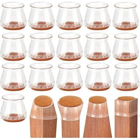 16 Pièces Protection Pied de Chaise Embouts de Chaise en Silicone avec Feutre Transparent Protege Pieds de Chaise sols en Bois Dur carrelage (1/4)