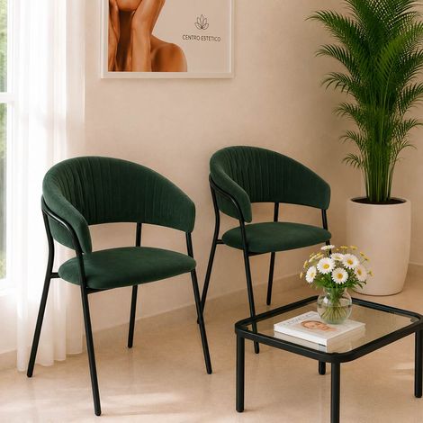Sillas de comedor Aurelia de terciopelo verde (juego de 2) con patas negras (1/5)