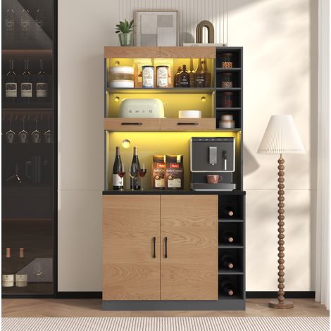 MEUBLIV Credenza da cucina 100x47x187 cm grigio e naturale con LED e vano microonde (1/5)