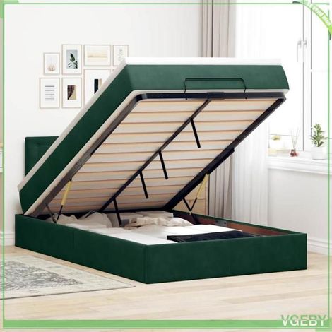 Lit ottoman - 3311906 - 120x190 cm - Velours vert foncé - Rangement hydraulique (1/5)