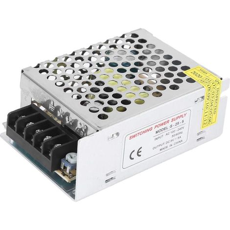 Alimentations, adaptateur de pilote d'alimentation de commutateur d'alliage d'aluminium DC5V, bande lumineuse d'écran pour LED(S-25-5(5V/5A/25W)AC100-240V) (1/5)