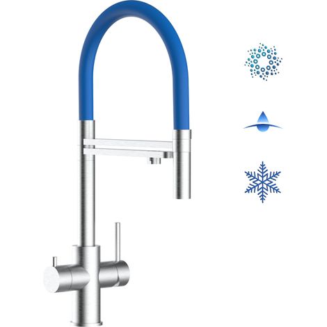 Rubinetto 5 vie miscelatore lavello cucina in Acciaio INOX Spazzolato - canna blu movibile e doccia 2 getti staccabile - ACCIAIO CHIRURGICO AISI 316 (1/5)