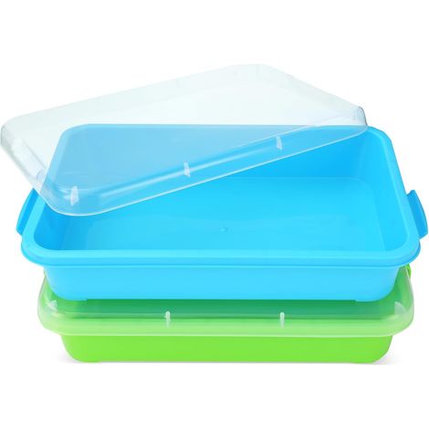Lot de 2 Plateaux de Jeu Sensoriels Portables de 15 Pouces avec Couvercle pour Enfants - Bac à Sable avec Espace pour Eau,Sable,Perles(Vert,Bleu) (1/5)