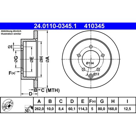 Lot de 2 Disques de frein ATE 24.0110-0345.1 MITSUBISHI 4615A119 4615A194
